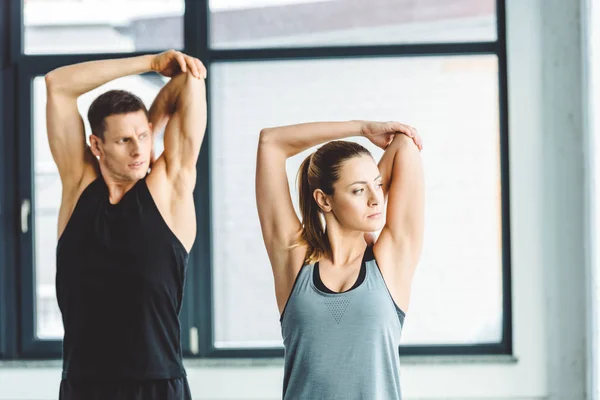 Portrait Young Couple Warming Workout Gym — Stock Photo, Image