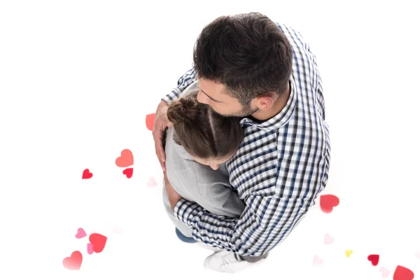 Overhead Ansicht Von Paar Umarmen Isoliert Auf Weißen Valentinstag Konzept — kostenloses Stockfoto