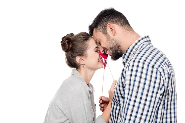 Tampilan Samping Pasangan Yang Menarik Menyentuh Satu Sama Lain Dengan — Stok Foto