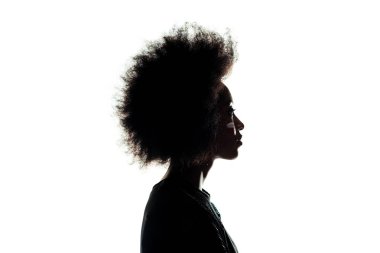silhouette of african american woman with afro hairstyle isolated on white clipart