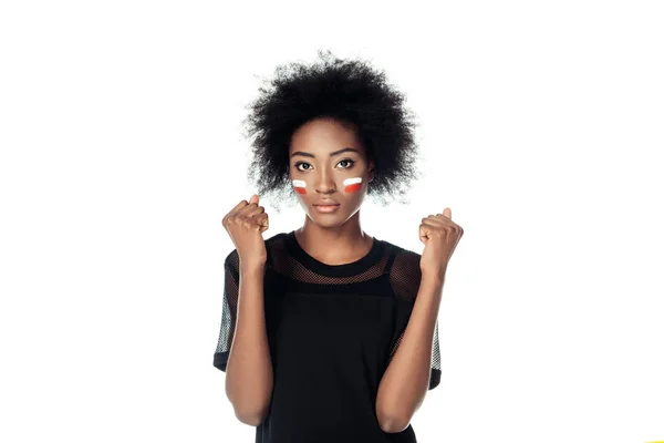 Mulher Africana Americana Com Afro Penteado Pintos Isolado Branco — Fotografia de Stock