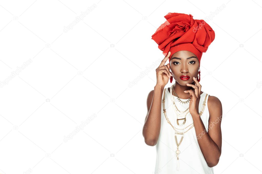 sensual young african american woman looking at camera isolated on white