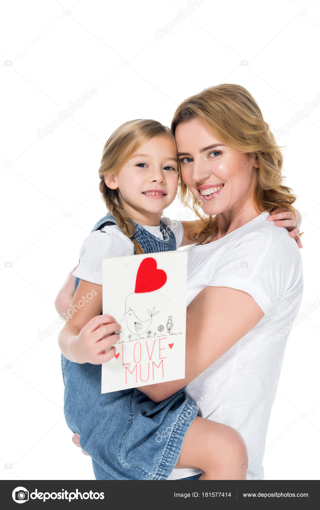 Mom Daughter Greeting Card Mothers Day Isolated White Stock