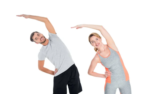 Sportive Couple Exercising Together Isolated White — Stock Photo, Image