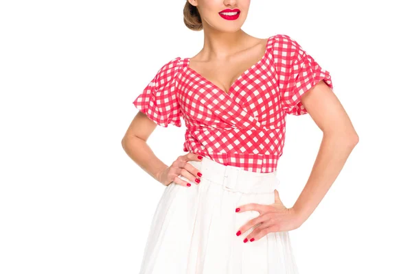 Partial View Beautiful Woman Retro Style Clothing Isolated White — Stock Photo, Image