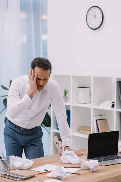 Suffering Businessman Painful Migraine Office — Stock Photo, Image