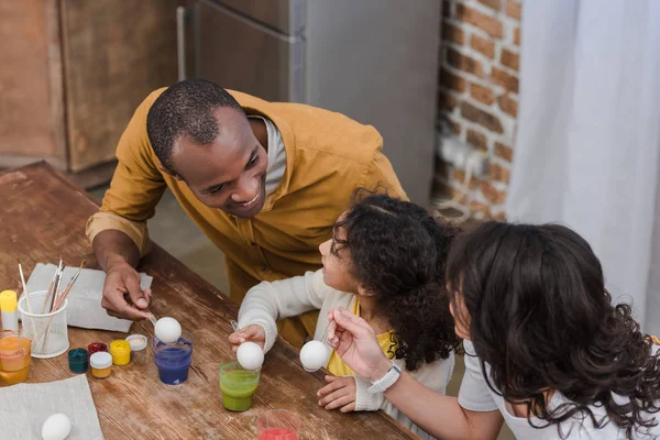 High Angle View African American Parents Daughter Painting Easter Eggs — Stock Photo, Image