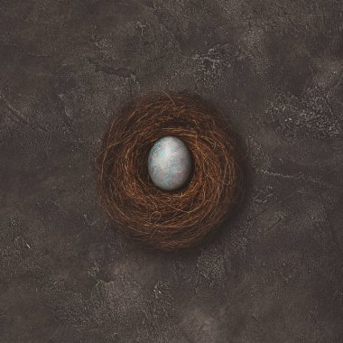 yuva boyalı Paskalya yumurtası ile üstten görünüm beton masada