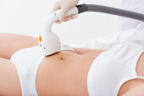 Mujer Ropa Interior Que Recibe Procedimiento Depilación Láser Estómago Salón — Foto de Stock