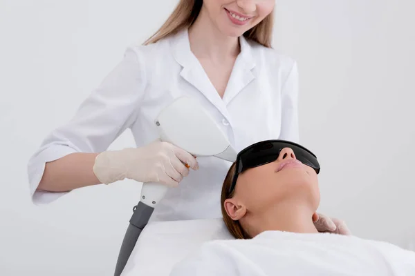 Partial View Young Woman Receiving Laser Hair Removal Epilation Face — Stock Photo, Image