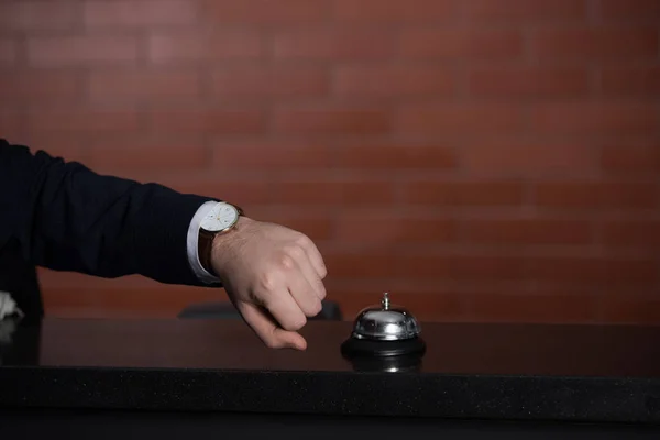 Cropped Shot Businessman Looking Watch While Waiting Service Hotel Reception — Stock Photo, Image