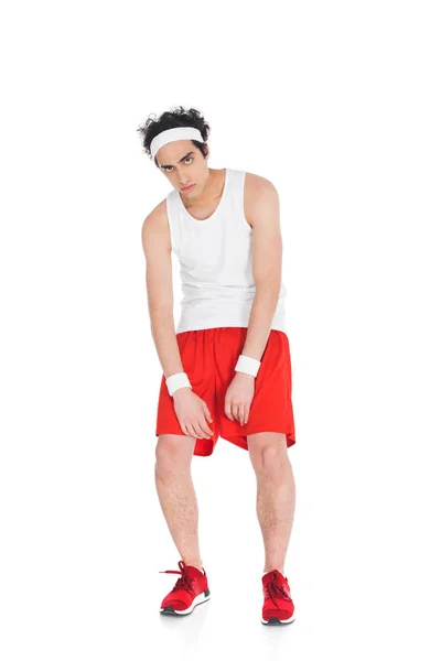 Young Thin Sportsman Shorts Jogging Shoes Isolated White — Stock Photo, Image