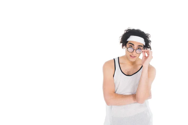 Mager Sportman Opstijgen Brillen Geïsoleerd Wit — Gratis stockfoto