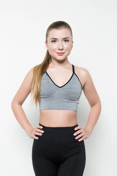 Young Woman Sports Top Isolated White — Stock Photo, Image