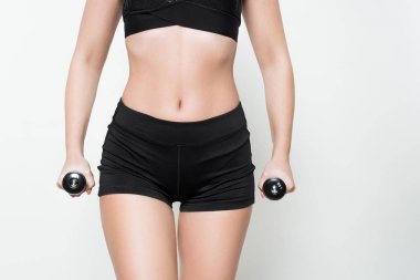 Halter beyaz izole kadın elinde yakından görmek