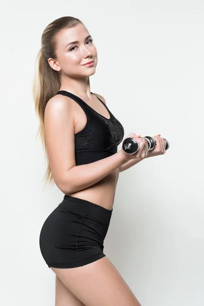 Fit Girl Trénink Činkami Izolované Bílém — Stock fotografie zdarma