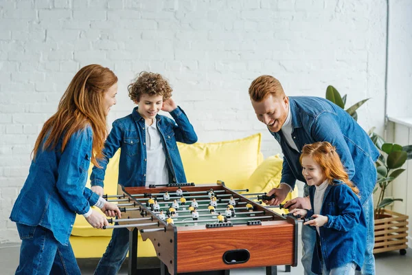 Happy Family Having Fun While Playing Foosball — Stock Photo, Image