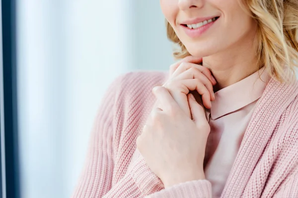 Partial View Smiling Woman Pink Blouse Jacket — Stock Photo, Image