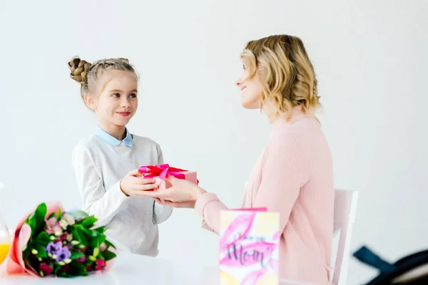 Cute Little Daughter Greeting Mother Mothers Day — Stock Photo, Image