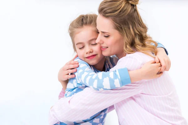 Tender Mother Daughter Hugging Home — Stock Photo, Image
