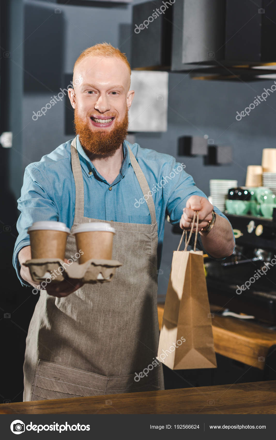 Holding Kağıt Torba Tek Kullanımlık Kahve Fincanı Sakallı Barista