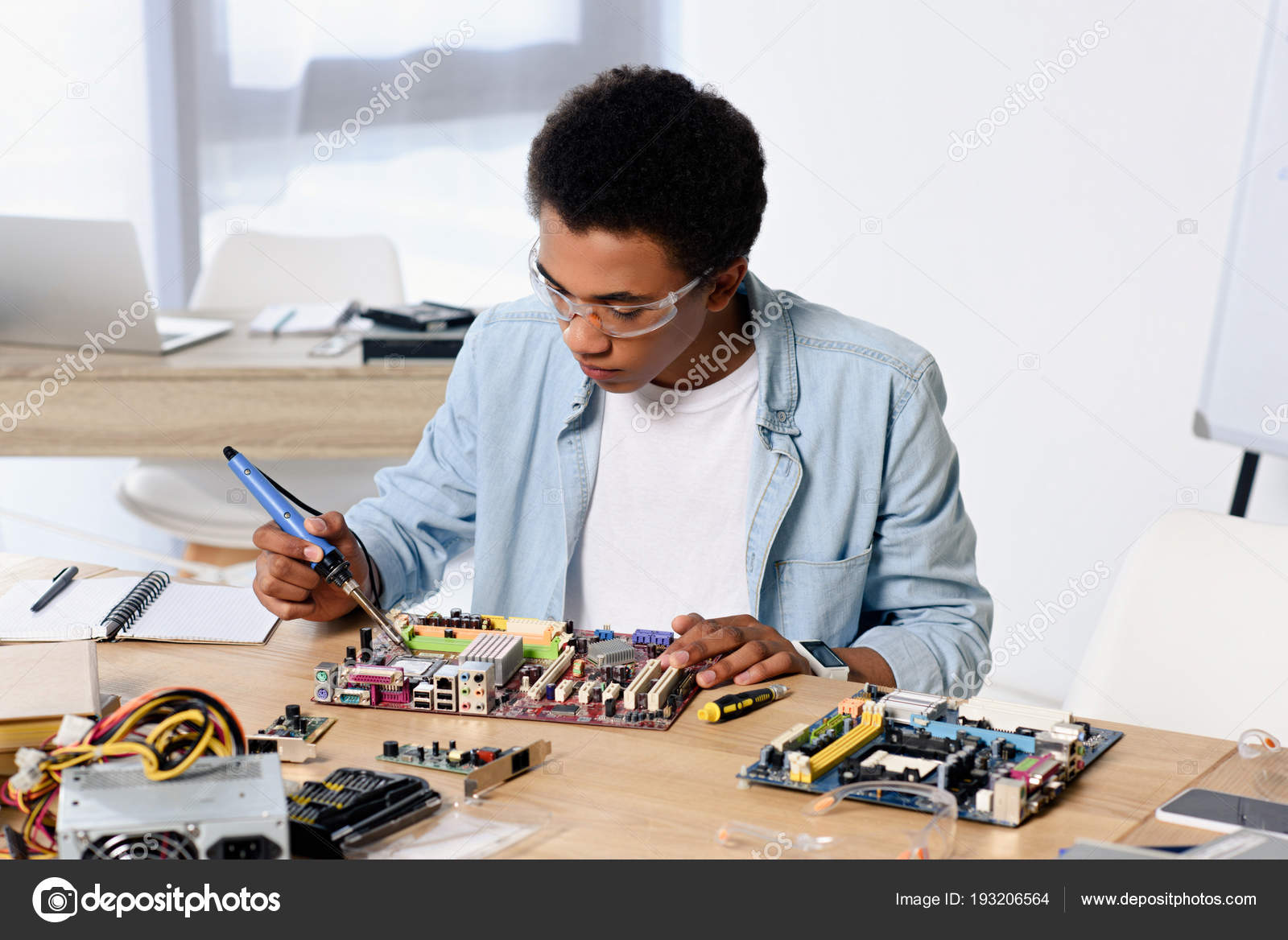 African American Teenager Soldering Computer Circuit Soldering Iron Home Stock Photo By C Igorvetushko African American Teenager Soldering Computer Circuit Soldering Iron Home Stock Photo By C Igorvetushko