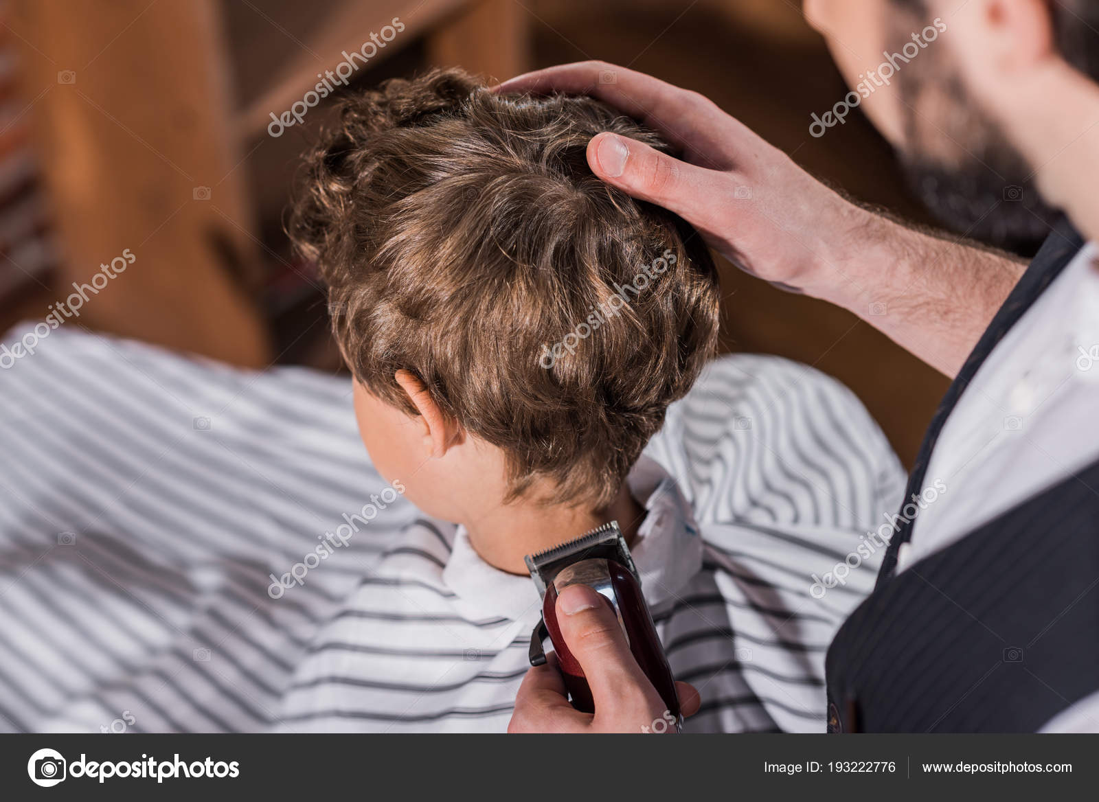 High Angle View Barber Cutting Hair Little Kid Hair Clipper Stock Photo Image By C Igorvetushko 193222776