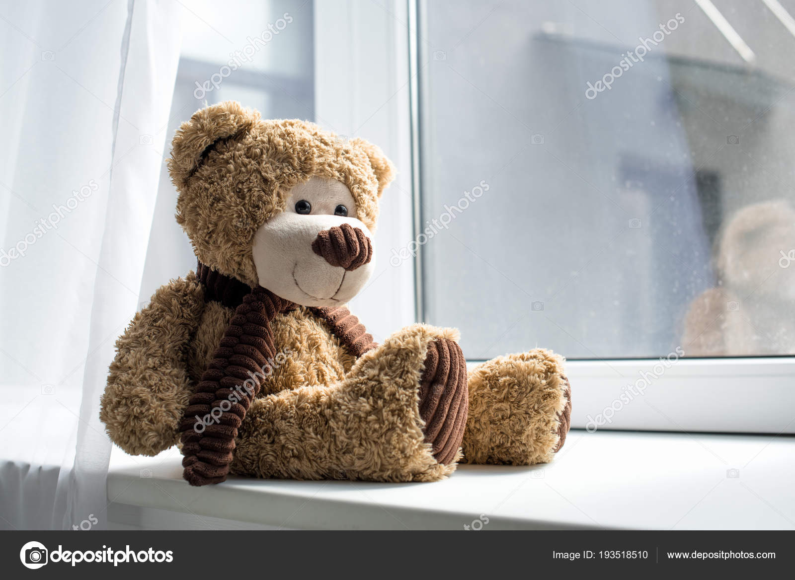 Close View Cute Teddy Bear Window Sill — Stock Photo © IgorVetushko