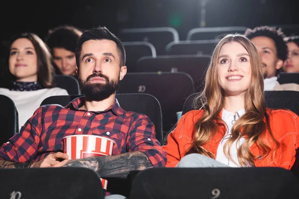 Handsome Boyfriend Smiling Girlfriend Watching Movie Cinema — Stock Photo, Image
