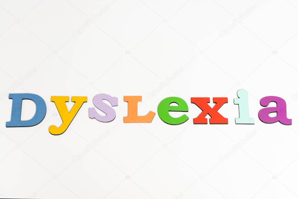 top view of dyslexia lettering isolated on white 