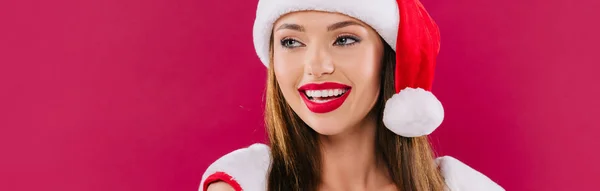 Sonrisa Sexy Hermosa Santa Chica Aislado Borgoña Tiro Panorámico — Foto de Stock