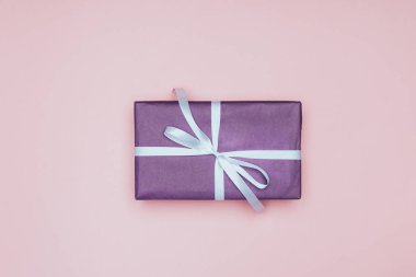 Pembe renkte izole edilmiş, kurdeleli mor noel manzarası