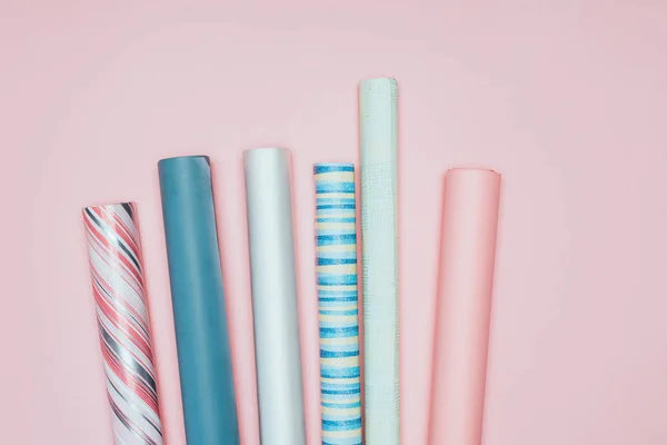 Top View Wrapping Paper Rolls Pink — Stock Photo, Image