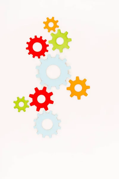 Top View Colorful Gears Isolated White — Stock Photo, Image