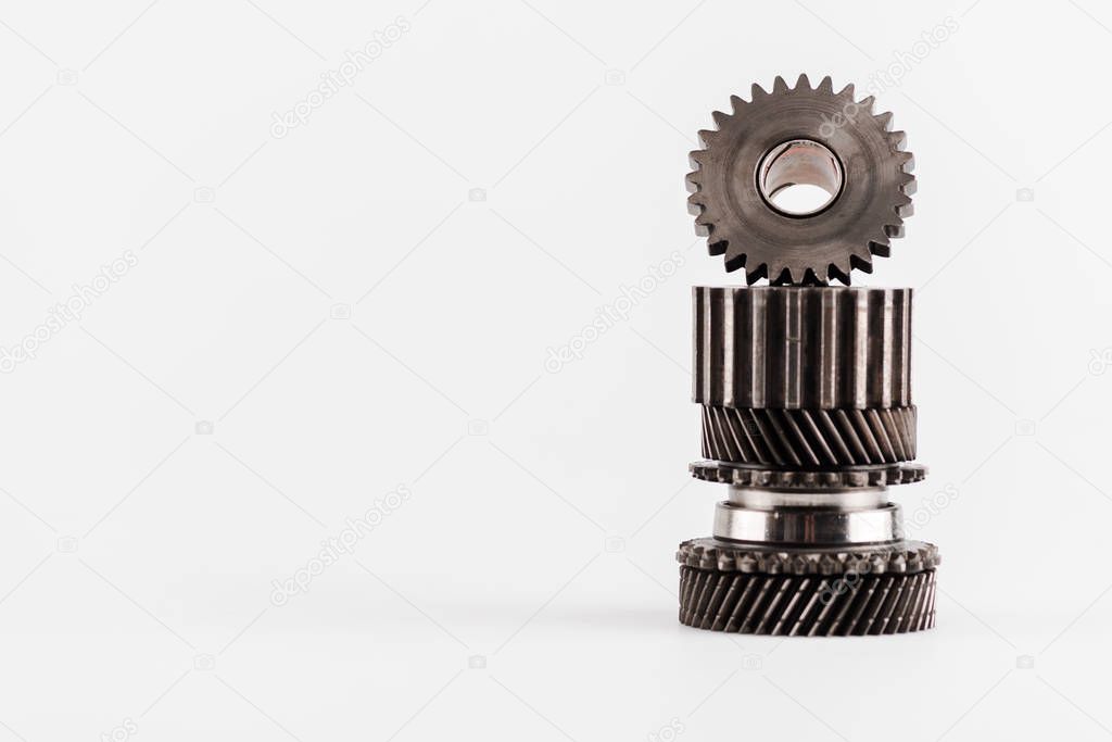 metal mechanism on white background with copy space