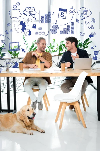 Two Handsome Friends Smiling Looking Each Other Business Illustration Heads — Stock Photo, Image