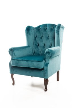 Turquoise armchair with velvet fabric isolated on white clipart