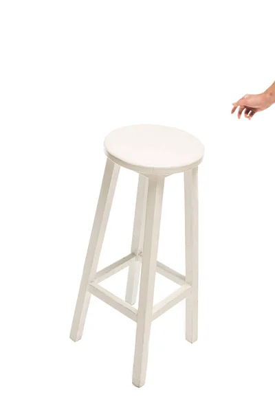 Cropped View Man Pulling Hand White Stool Isolated White — Stock Photo, Image