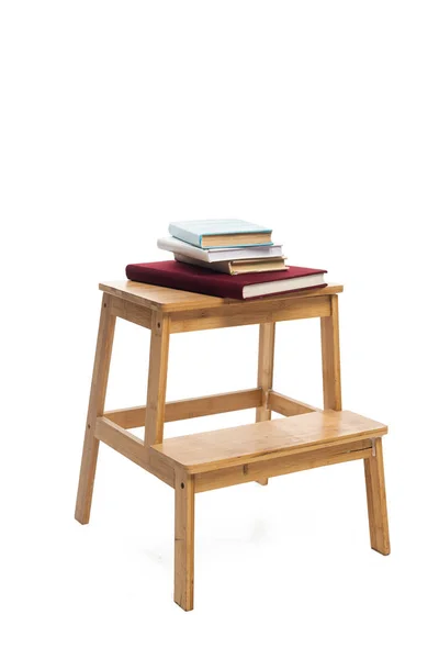 Wooden Ladder Books Isolated White — Stock Photo, Image
