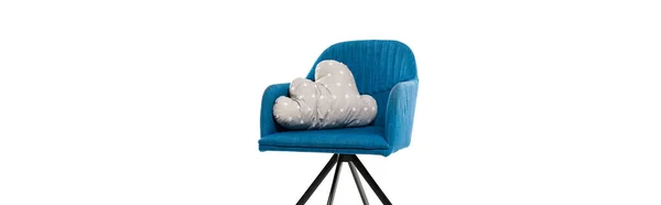 Panoramic Shot Blue Armchair Pillow Isolated White — Stock Photo, Image