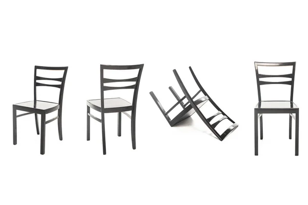 Σύγχρονες Μαύρες Ξύλινες Καρέκλες Απομονωμένες Λευκό — Φωτογραφία Αρχείου