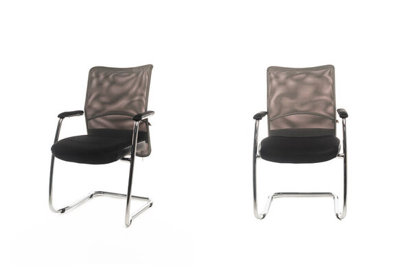 Two modern chairs with black seats isolated on white