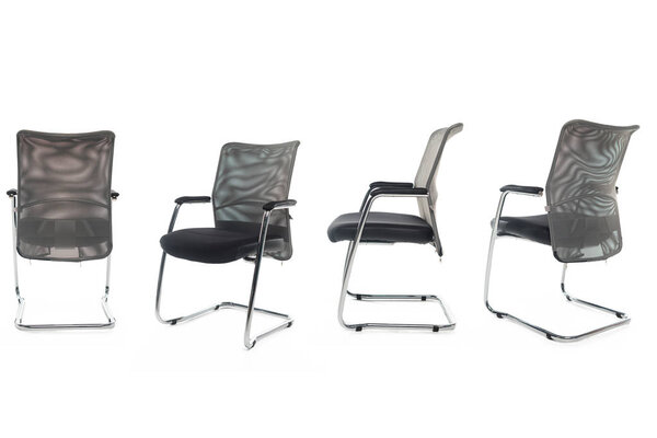 Modern chairs with black seats isolated on white