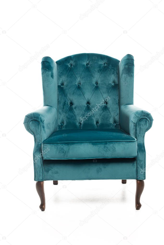 Modern turquoise armchair isolated on white