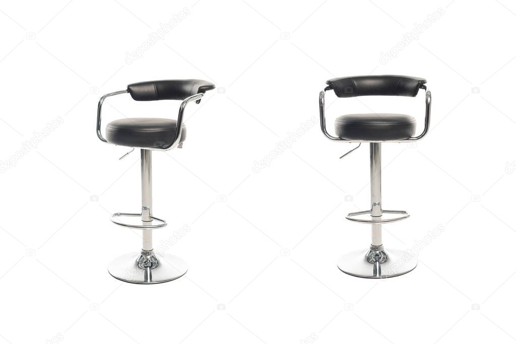Two black bar stools isolated on white