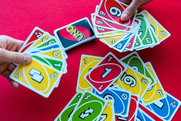 Cards Uno Hand Card Game Company Friends Playing Uno Stock Photo