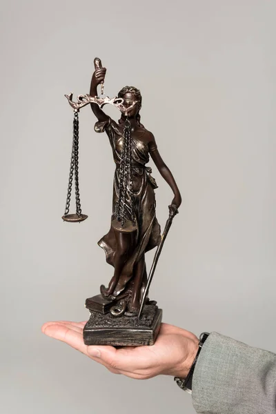 Cropped View Lawyer Holding Themis Statue Isolated Grey — Stock Photo, Image