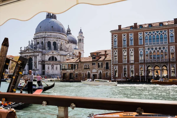 Venice Italy September 2019 Motor Boats Gondolas Floating Canal Santa — Stock Photo, Image