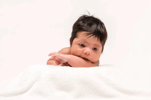 Naked Mixed Race Newborn Baby Isolated White — Stock Photo, Image