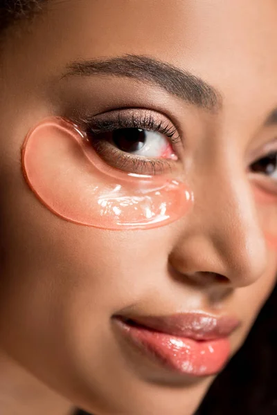 Beautiful Young African American Woman Hydrogel Eye Patches — Stock Photo, Image
